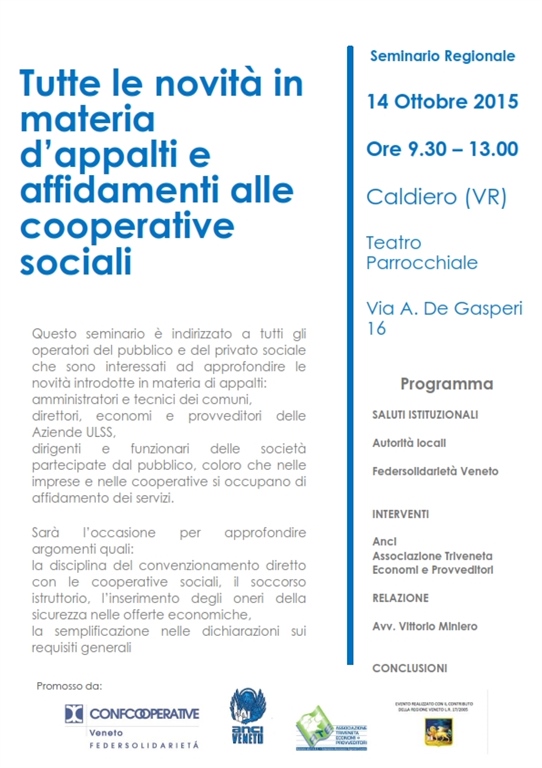 14 Ottobre, Seminario Appalti - Confcooperative Verona