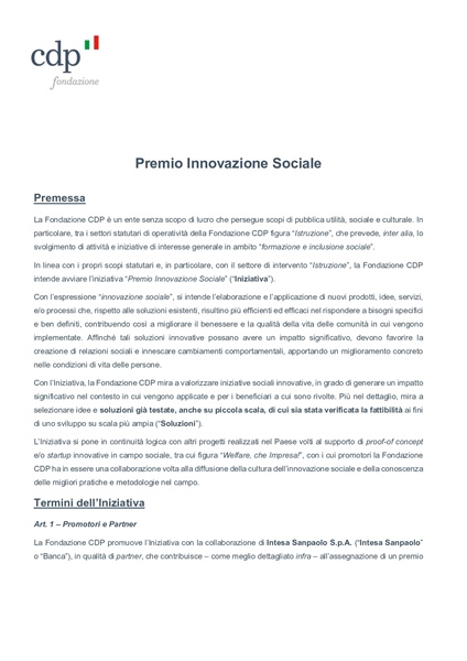 Premio Innovazione Sociale CDP