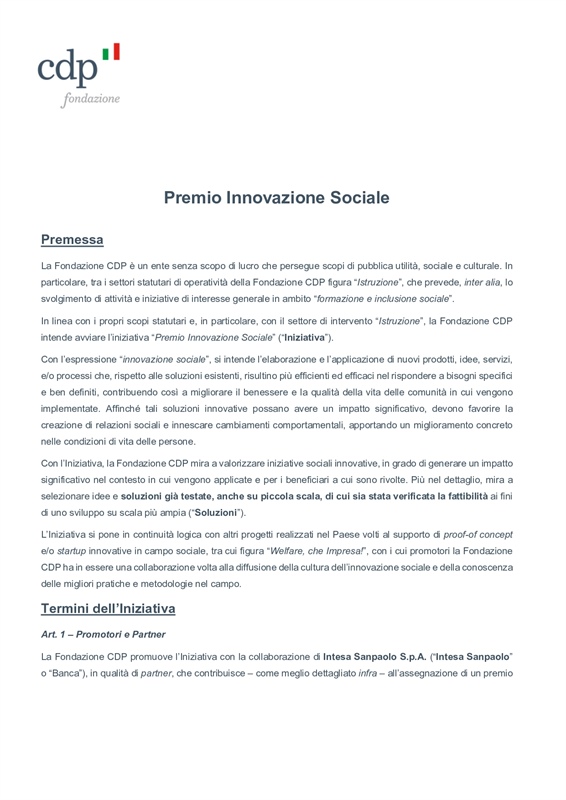Premio Innovazione Sociale CDP